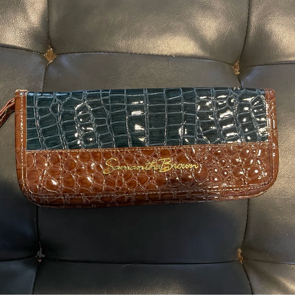 Brown and Green Crocodile Embossed Clutch Samantha Brown